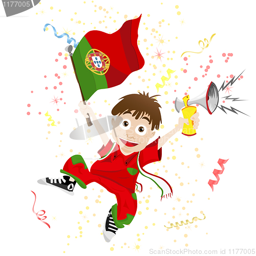 Image of Portugal Sport Fan with Flag and Horn