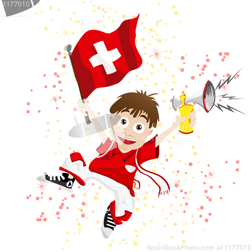 Image of Switzerland Sport Fan with Flag and Horn