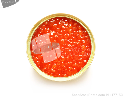 Image of red caviar in the open metal container