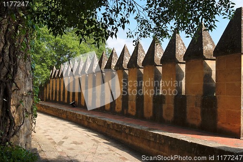 Image of Wall crenellations in Almodovar Del Rio medieval castle in Spain