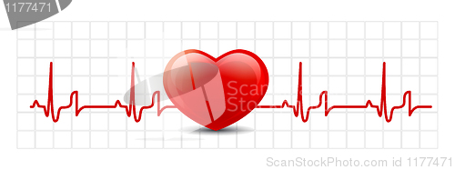 Image of heart and heartbeat symbol on reflective surface