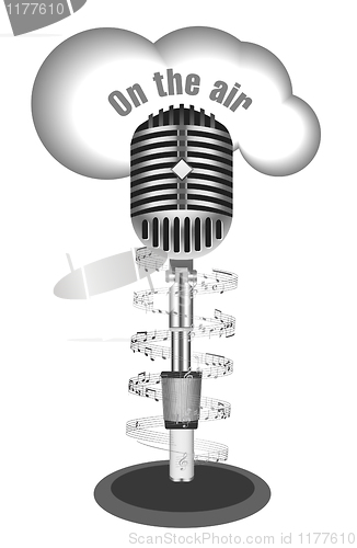 Image of Antique microphone with music note
