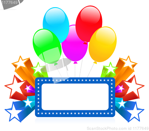 Image of Balloons decoration with a blank banner and shining stars 