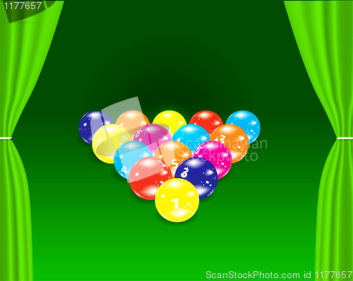Image of Billiards balls on the green table 