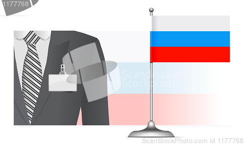 Image of A Russian diplomat at the background of the flag