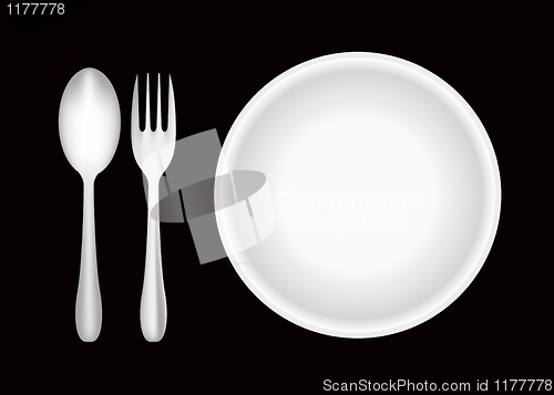 Image of Plate, fork, and spoon 