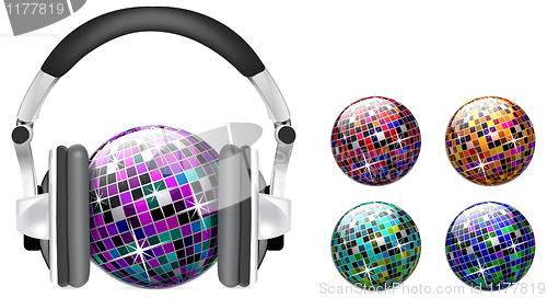 Image of Vector discoball with headphones