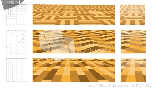 Image of Parquet in perspective plane. Set of vector illustrations