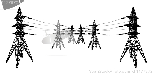 Image of Vector silhouette of Power lines and electric pylons