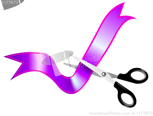 Image of Illustration of detailed scissors cutting the ribbon 