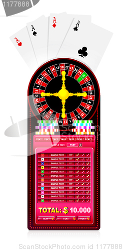 Image of a roulette table with various gambling and casino elements