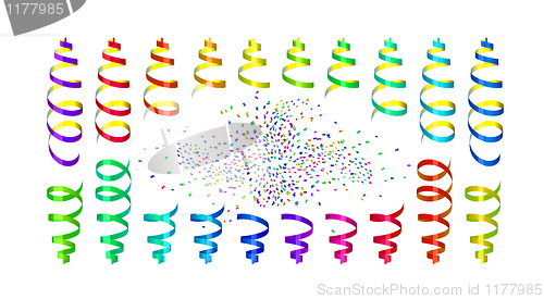 Image of Background with party streamers and confetti, illustration