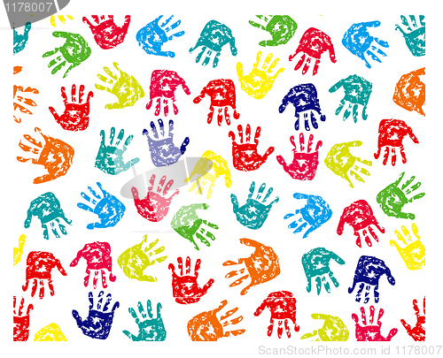 Image of Seamless pattern, prints of hands 