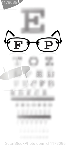 Image of Test alphabet in oculist room with glasses
