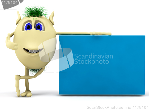 Image of 3d character  puppet with blank billboard