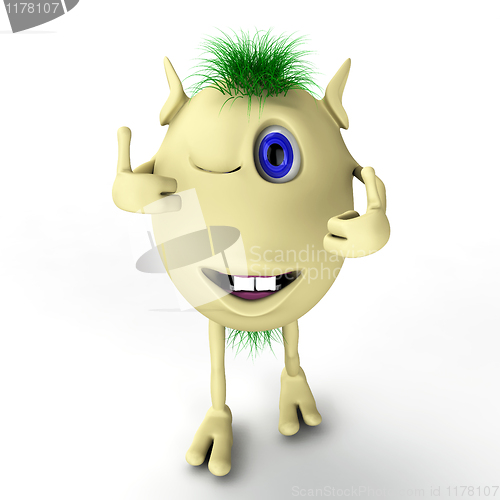 Image of 3d funny character puppet with thumbs-up