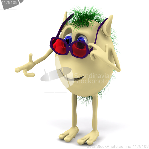 Image of 3d character puppet with red glasess