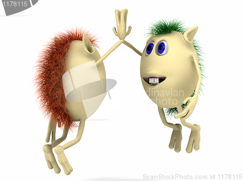 Image of Two 3d characters giving high five