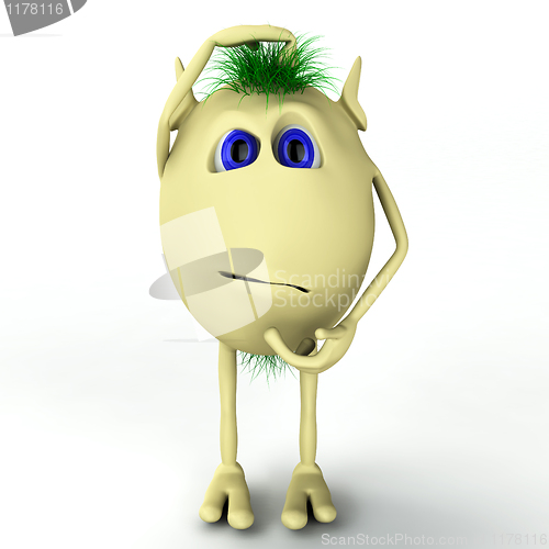 Image of 3d funny character puppet is thinking