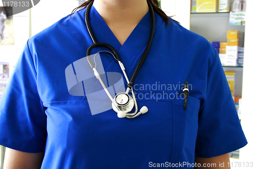 Image of Closeup of nurse uniform and stethoscope