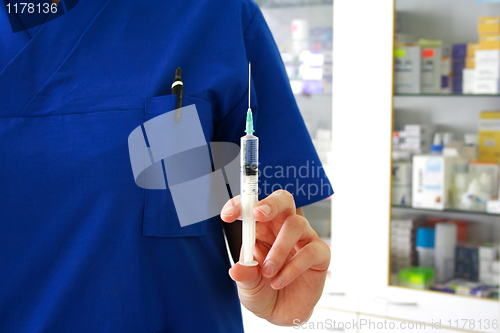 Image of Vaccination concept. Nurse is holding syringe