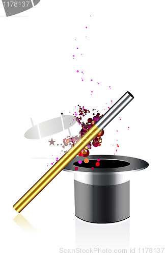 Image of Beautiful vector magic background with wand and hat