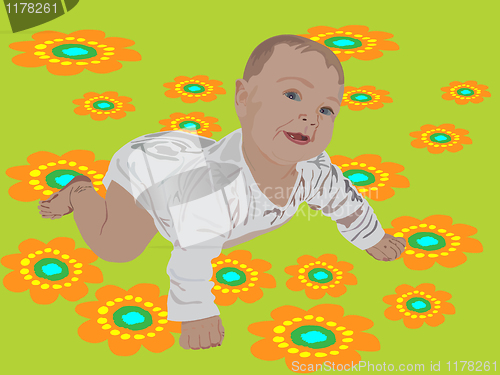 Image of Colorful vector  of the baby on flowers