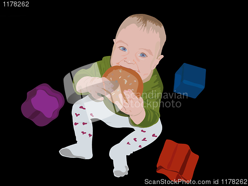 Image of Colorful vector of the eating baby bread