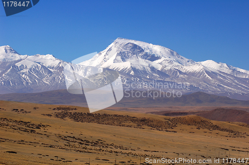 Image of Landscape of snow-capped mountains