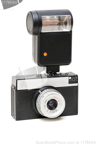Image of old camera with a flash