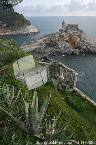 Image of Porto venere, the church on headland.