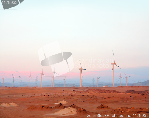 Image of wind electric generators in desert