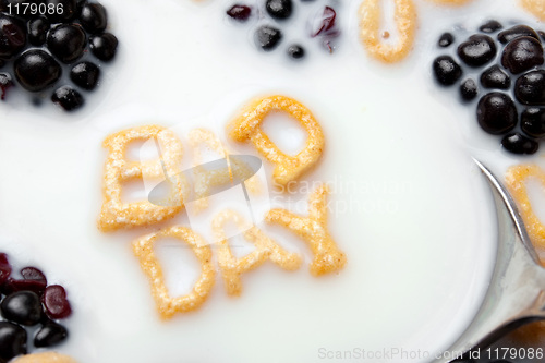 Image of Words BAD DAY Spelled In Cereal Letters