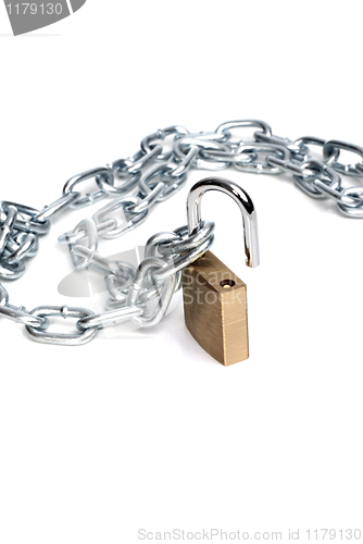 Image of Open padlock and chain 