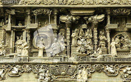 Image of Chinese old story stone carving with group people. 