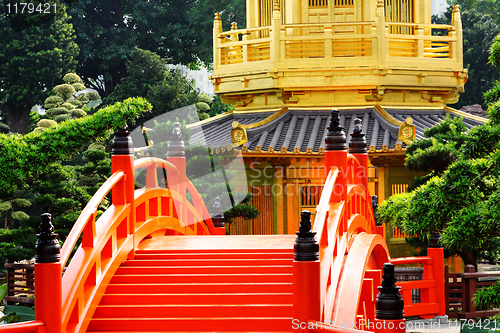 Image of oriental golden pavilion of Chi Lin Nunnery and Chinese garden, 