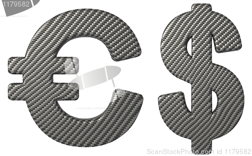 Image of Carbon fiber font US dollar and euro symbols 