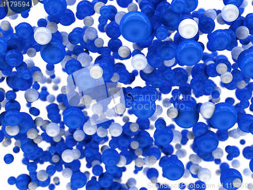 Image of Abstract blue and white balls over white