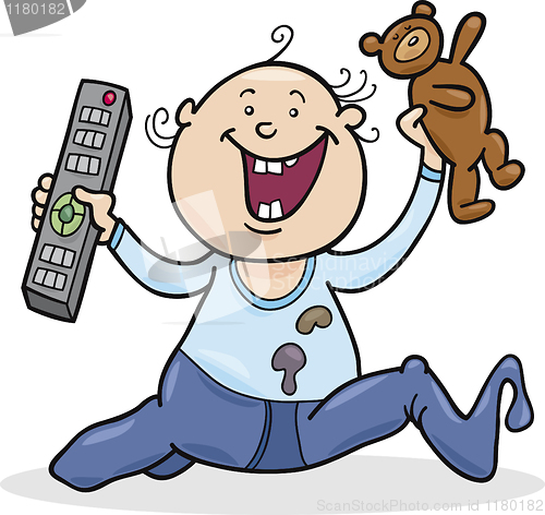 Image of boy with remote control and teddy bear
