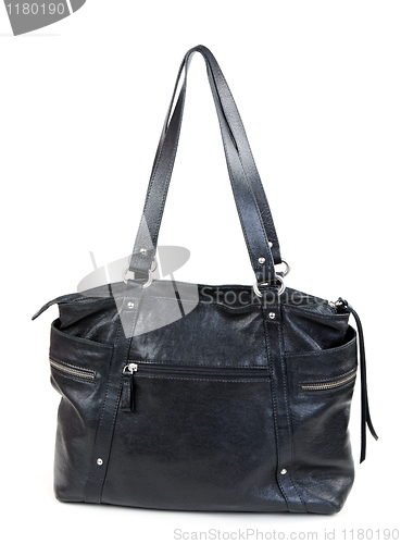 Image of Black leather ladies handbag