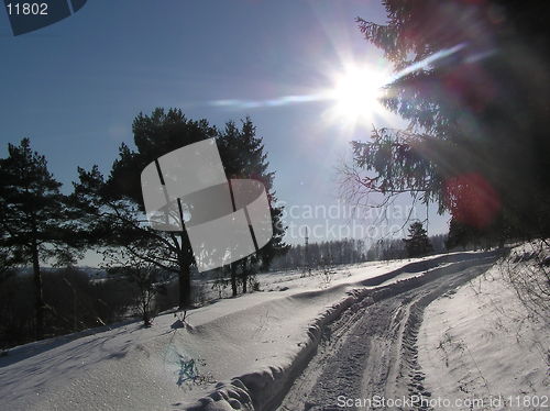 Image of Sun&road throug snow