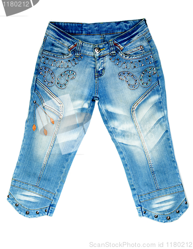 Image of blue denim breeches with steel studs