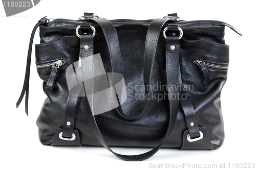 Image of Black leather ladies handbag