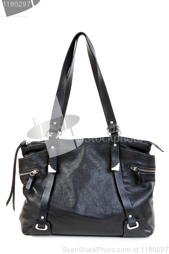 Image of Black leather ladies handbag