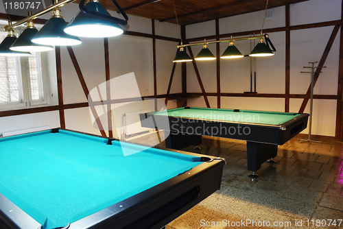 Image of shot of billiard room with tables