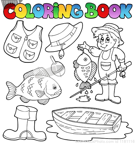 Image of Coloring book with fishing gear