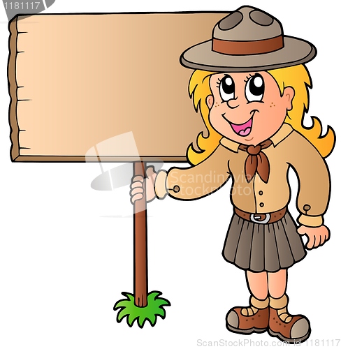 Image of Scout girl holding wooden board