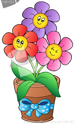 Image of Pot with three cartoon flowers