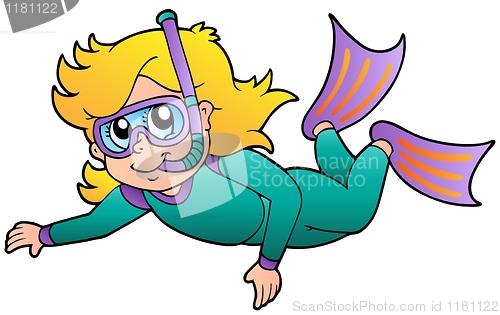 Image of Swimming girl snorkel diver