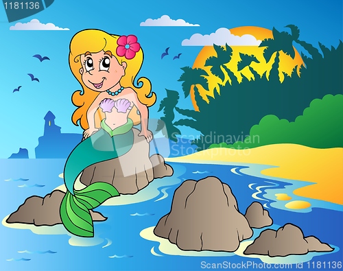 Image of Seascape with cartoon mermaid
